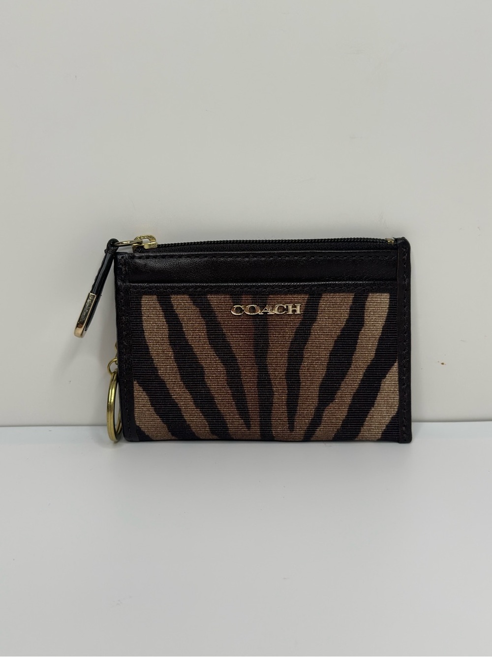 Coach Zebra Print Mini Skinny ID Case Coin Purse Keychain Wallet